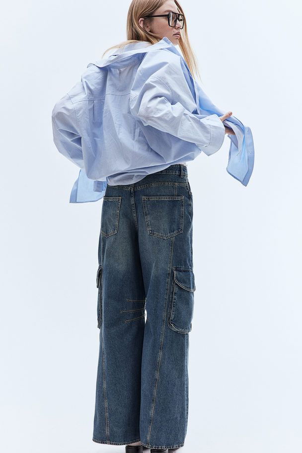H&M Straight Regular Cargo Jeans Denimblå