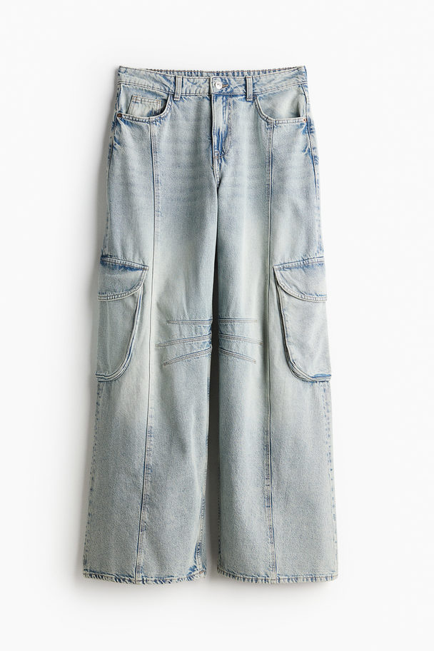 H&M Straight Regular Cargo Jeans Pale Denim Blue