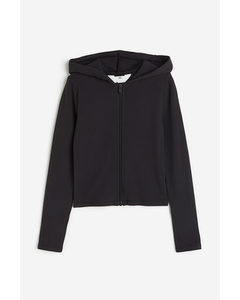 Ribbed Zip-through Hoodie Black