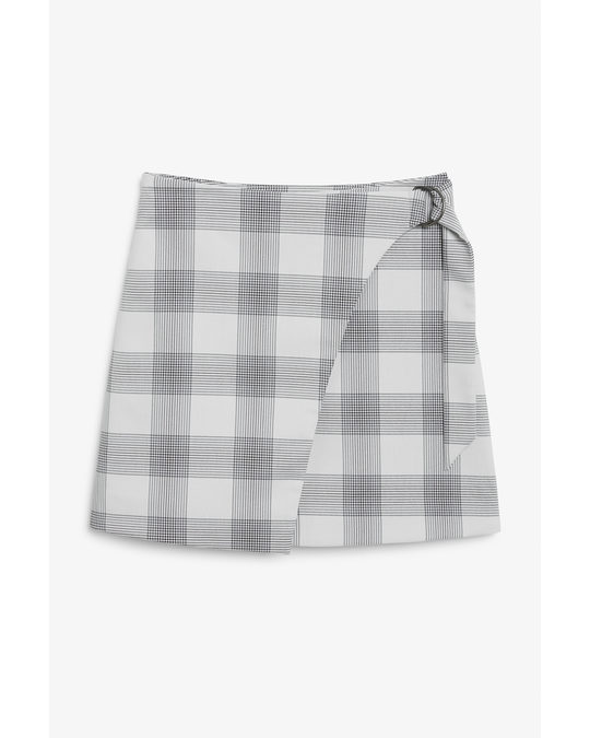 Monki Imitation Wrap Mini Skirt Grey Plaid