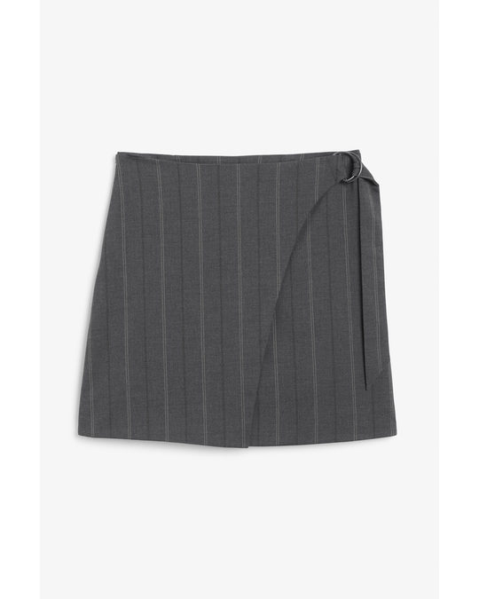 Monki Imitation Wrap Mini Skirt Grey And Brown Stripes