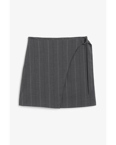 Imitation Wrap Mini Skirt Grey And Brown Stripes