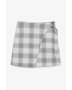 Imitation Wrap Mini Skirt Grey Plaid