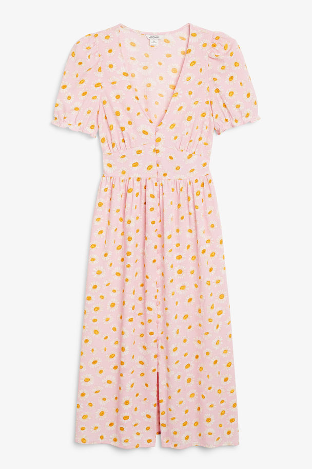 Monki Pink Floral Puff Sleeve Midi Dress Pink Floral