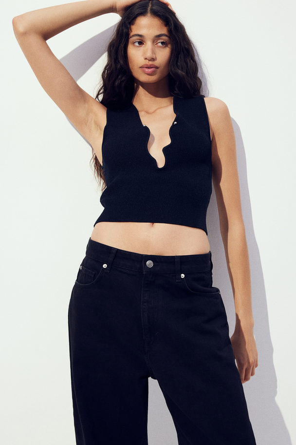 H&M Asymmetric-neck Vest Top Black