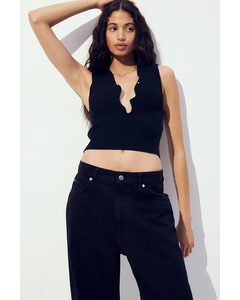 Asymmetric-neck Vest Top Black