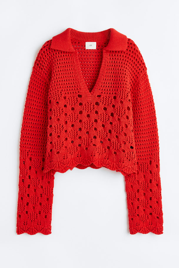 H&M Pointelle-knit Cotton Jumper Red