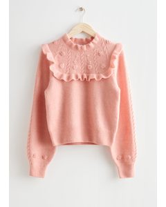 Embroidered Ruffle Knit Sweater Pink