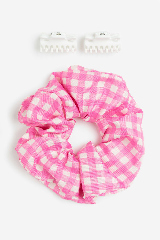 H&M 3-piece Hair Set Pink/checked