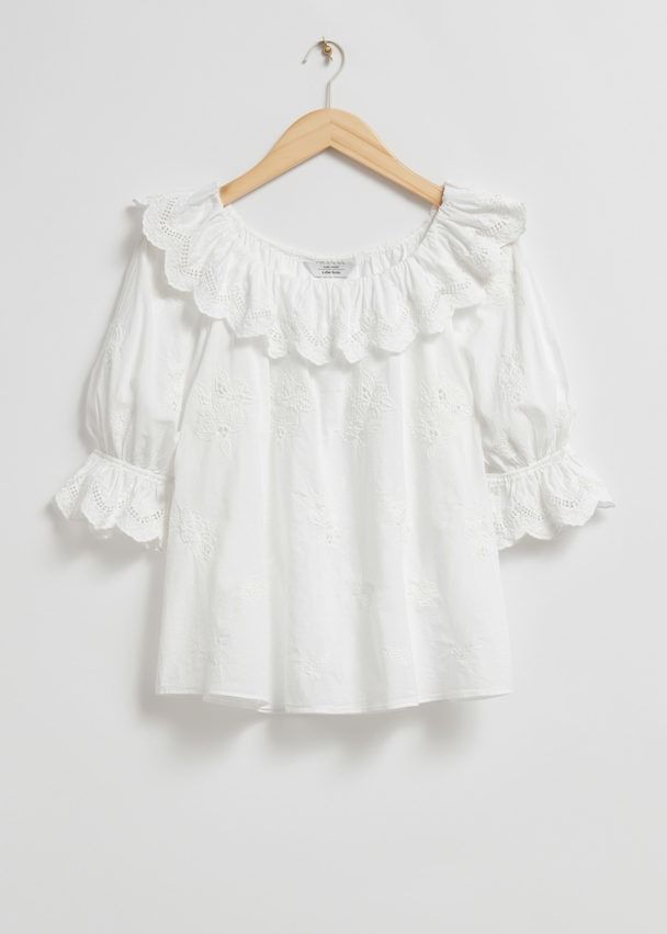 & Other Stories Embroidered Blouse Ivory Embroidered