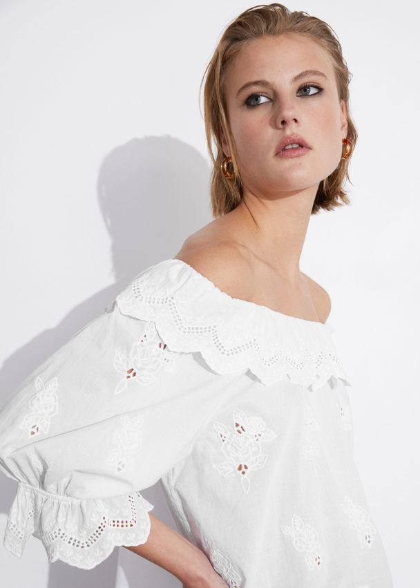 & Other Stories Embroidered Blouse Ivory Embroidered