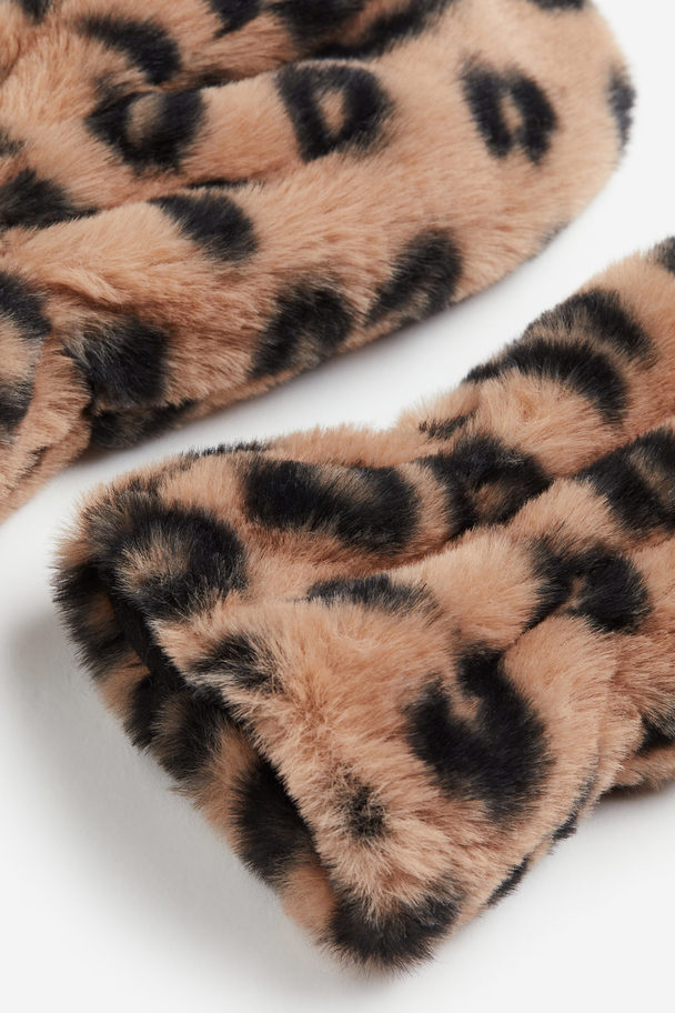H&M Flauschige Handschuhe Beige/Leopardenprint