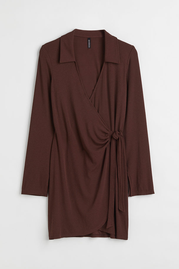 H&M H&m+ Collared Wrap Dress Brown