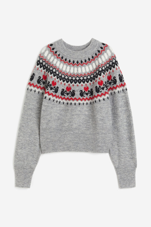 H&M Pullover in Jacquardstrick Hellgraumeliert