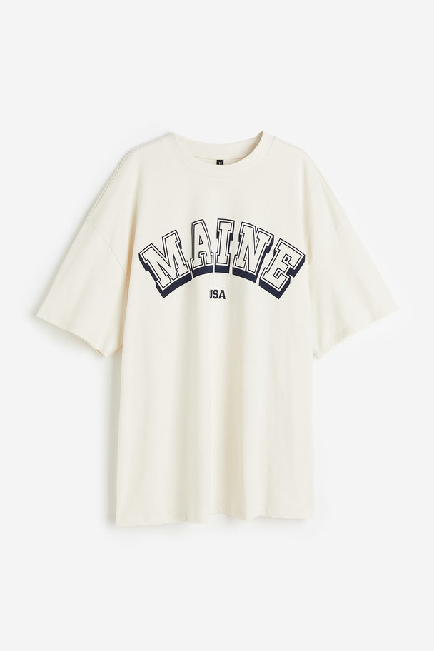 H&M Oversized T-shirt Med Tryk Creme/maine