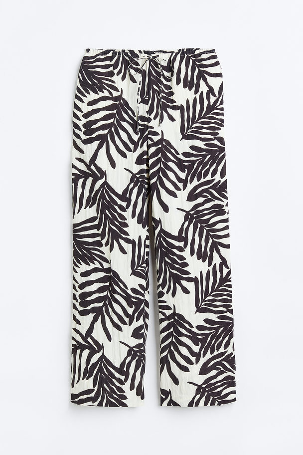 H&M Wide Pull-on Trousers White/leaves