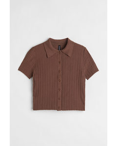 Collared Ribbed Top Brown