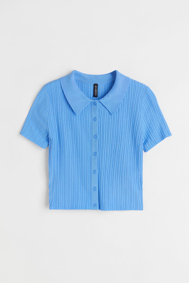 H&M Collared Ribbed Top Light Blue