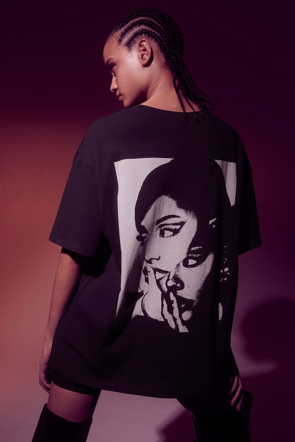 H&M Boxy-style Printed T-shirt Black/ariana Grande