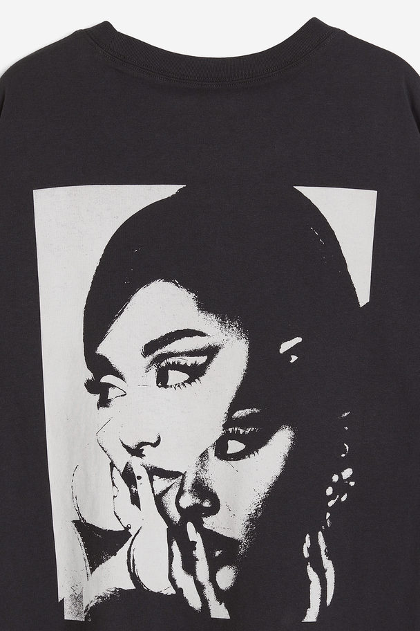 H&M Boxy-style Printed T-shirt Black/ariana Grande
