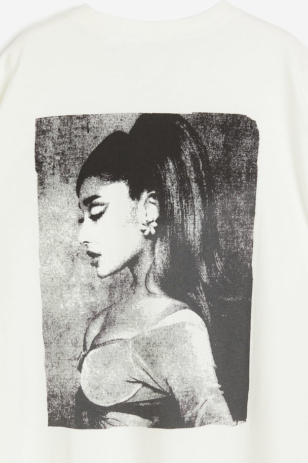 H&M Boxy-style Printed T-shirt Cream/ariana Grande