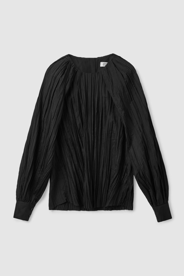 COS Crushed Pleated Cape Sleeve Top Black