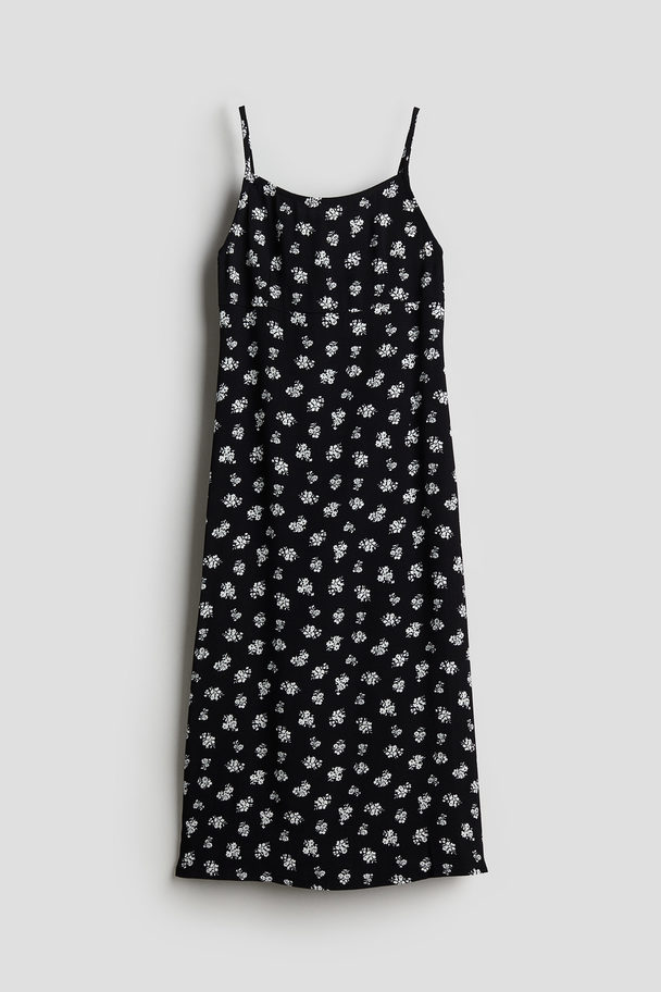 H&M Slip In-kjole Med Bindebånd Bagpå Sort/blomstret