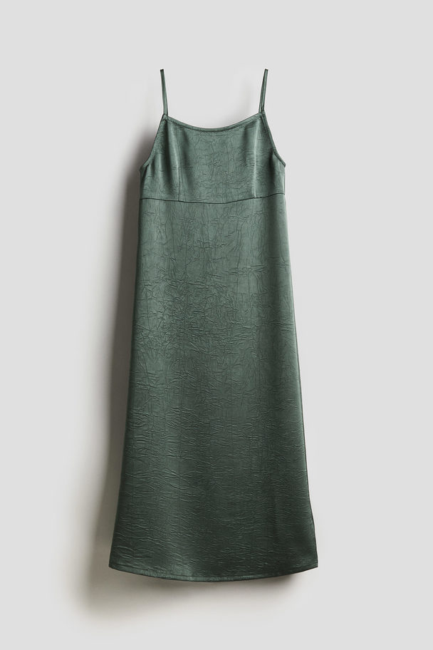 H&M Slip In-kjole Med Bindebånd Bagpå Støvet Mørkegrøn