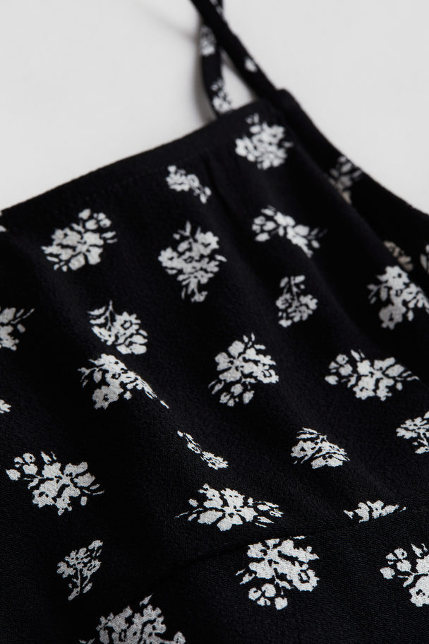 H&M Slip-on Jurk Met Strikbandjes Zwart/bloemen