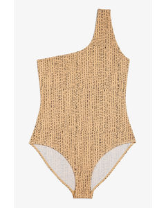 One-shoulder Swimsuit Beige And Black