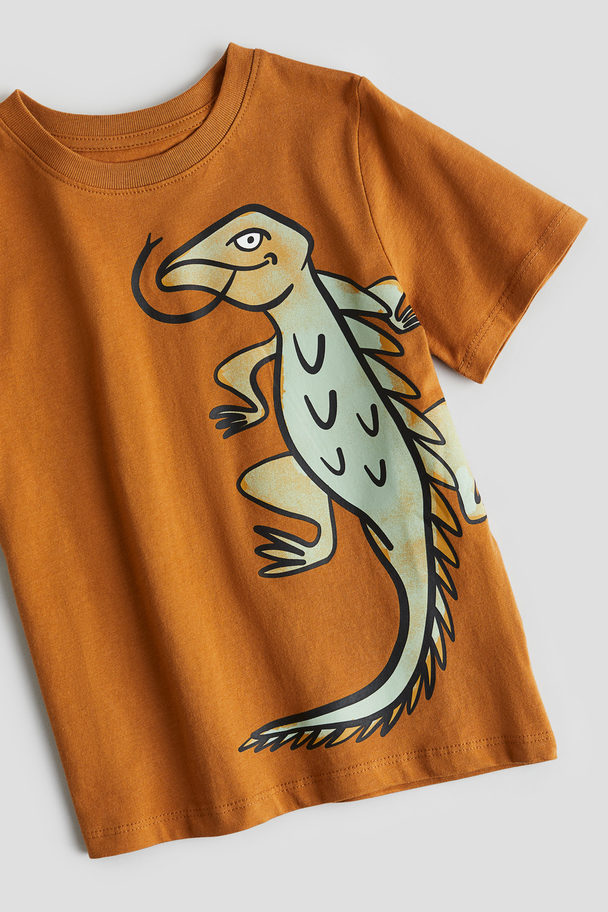 H&M Printed T-shirt Brown/lizard