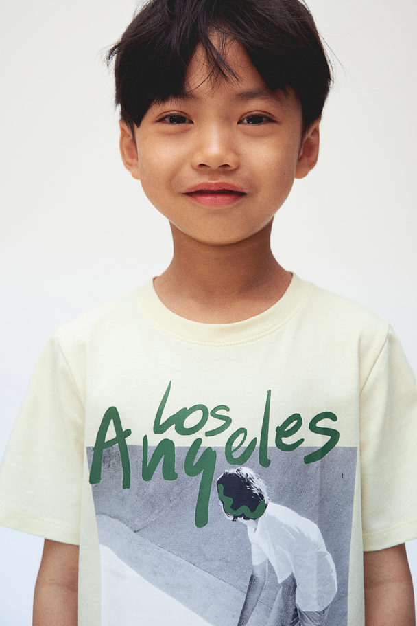 H&M T-shirt Med Tryck Ljusgul/los Angeles