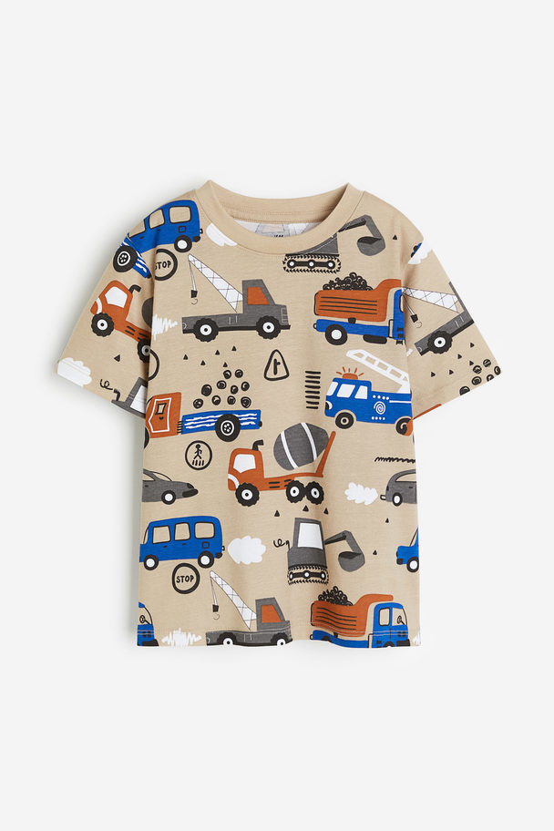 H&M Printed T-shirt Beige/vehicles