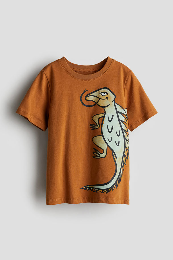 H&M Printed T-shirt Brown/lizard