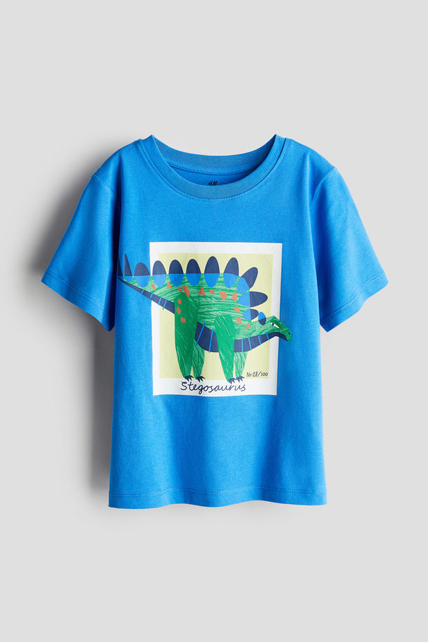 H&M T-Shirt mit Print Knallblau/Dinosaurier