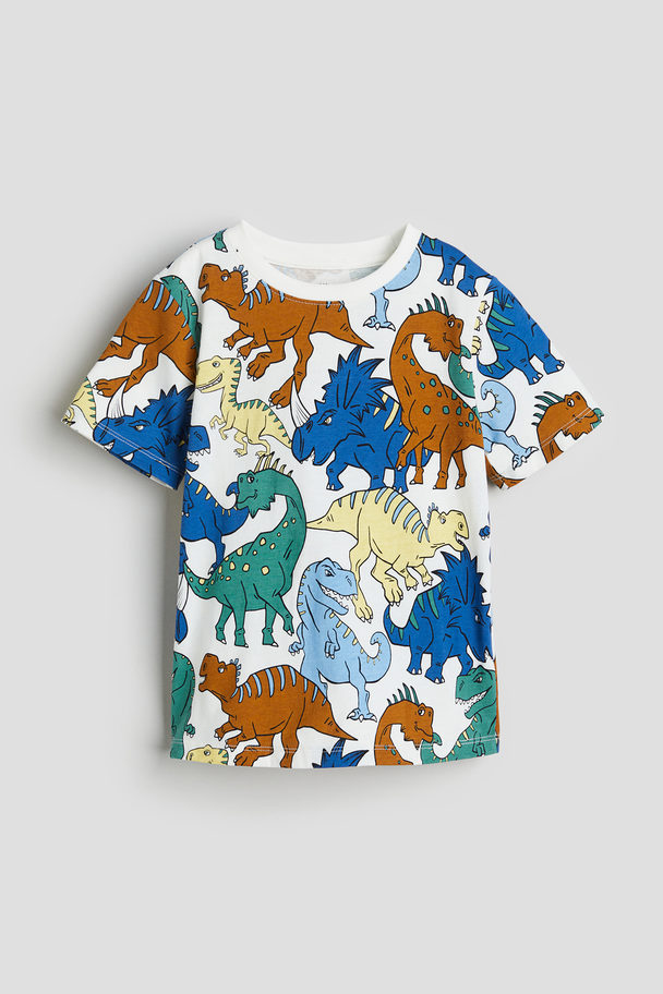 H&M T-Shirt mit Print Weiß/Dinosaurier