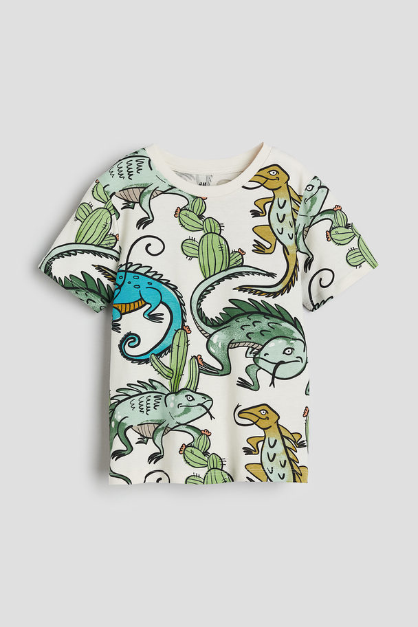 H&M T-Shirt mit Print Weiß/Eidechsen