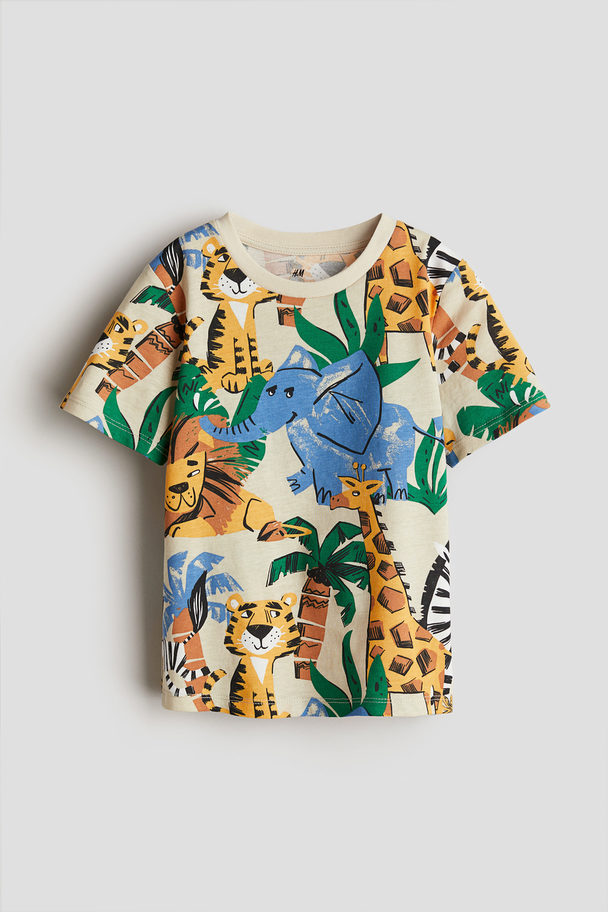 H&M Printed T-shirt Light Beige/animals