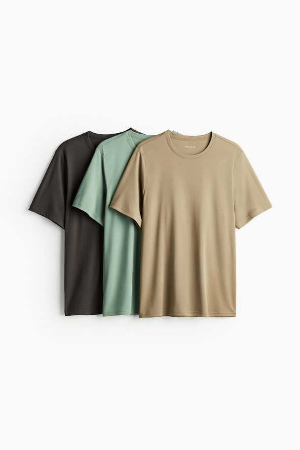 H&M 3er-Pack DryMove™ Sport-T-Shirts Mattgrün/Beige/Dunkelgrau