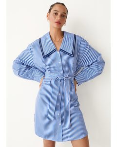 Oversized Midi Shirt Dress Blue/white Stripes