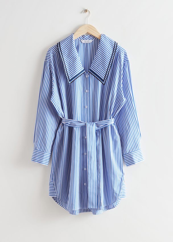 & Other Stories Oversized Midi Shirt Dress Blue/white Stripes