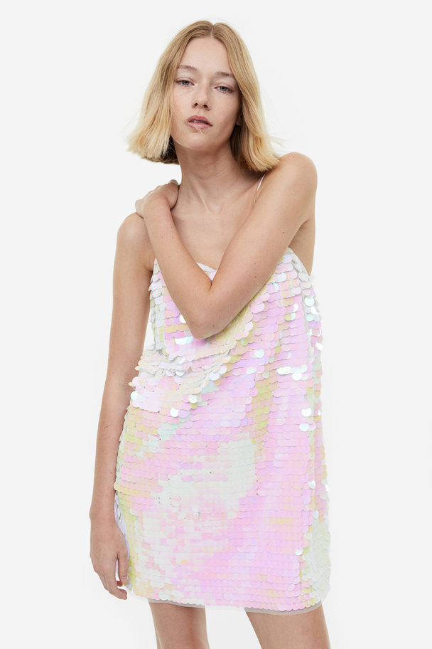 H&M Mini-jurk Met Pailletten Roomwit