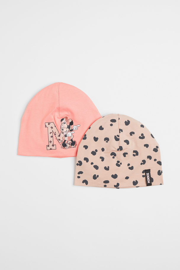 H&M 2-pack Printed Jersey Hats Light Orange/minnie Mouse