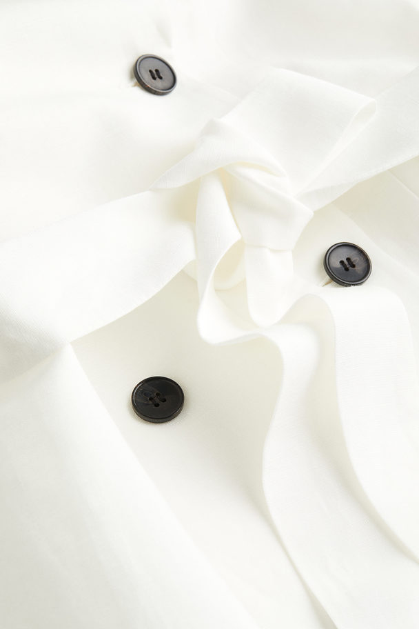H&M Linen-blend Tie-belt Dress White
