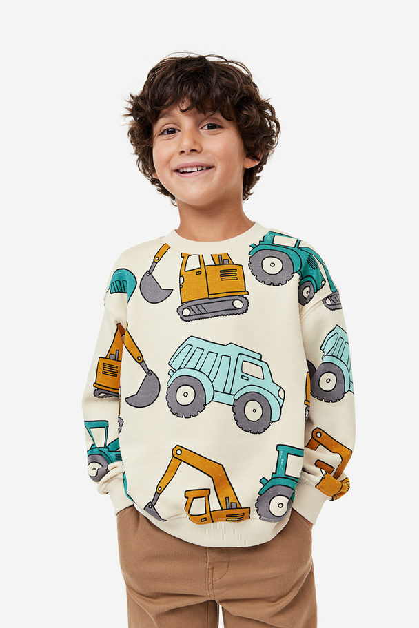 H&M Oversized Sweatshirt Hellbeige/Fahrzeuge