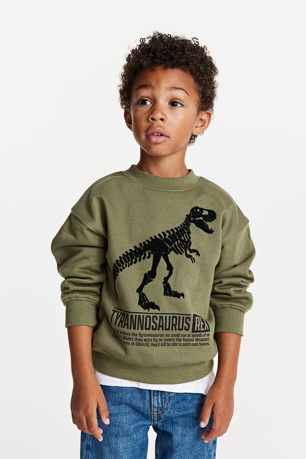 H&M Oversized Sweatshirt Khakigrön/t-rex