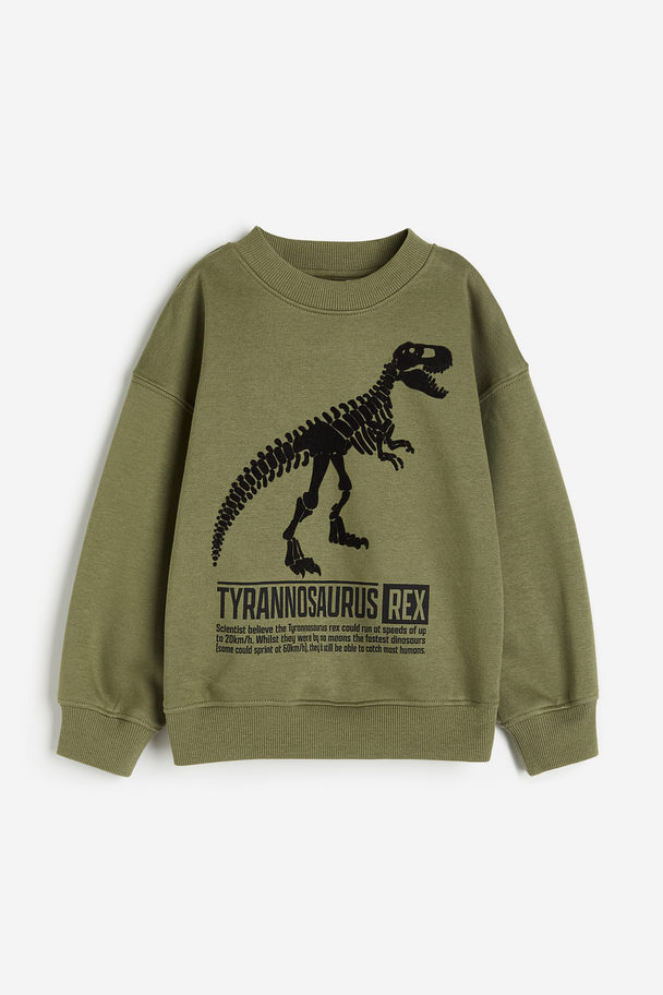 H&M Oversized Sweatshirt Khakigrün/T-Rex
