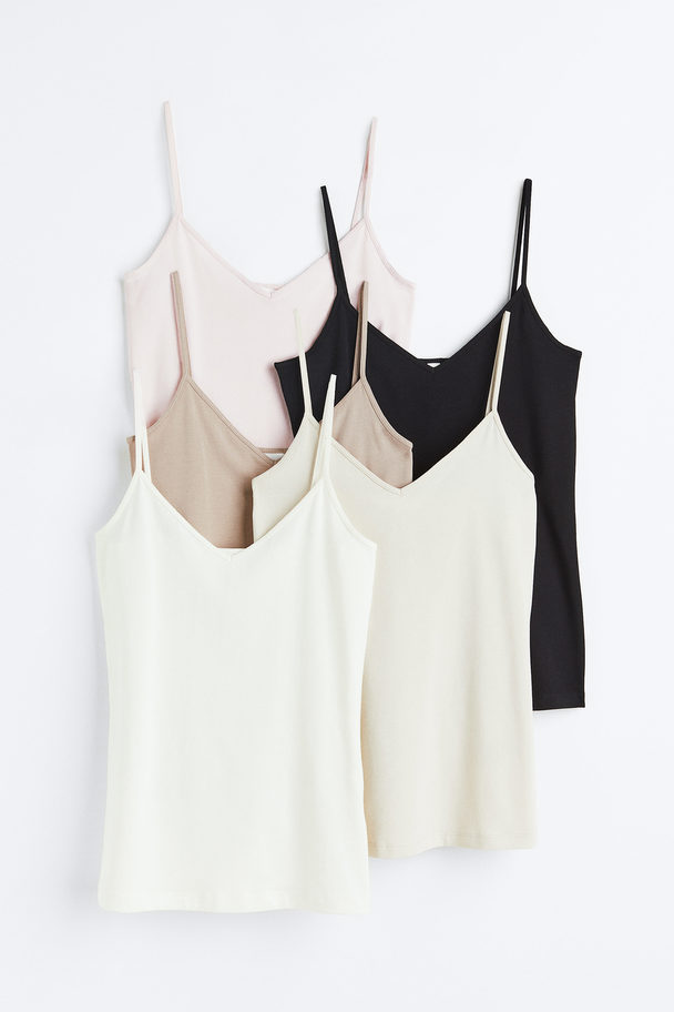 H&M 5-pack Strappy Tops Light Pink/light Beige/black