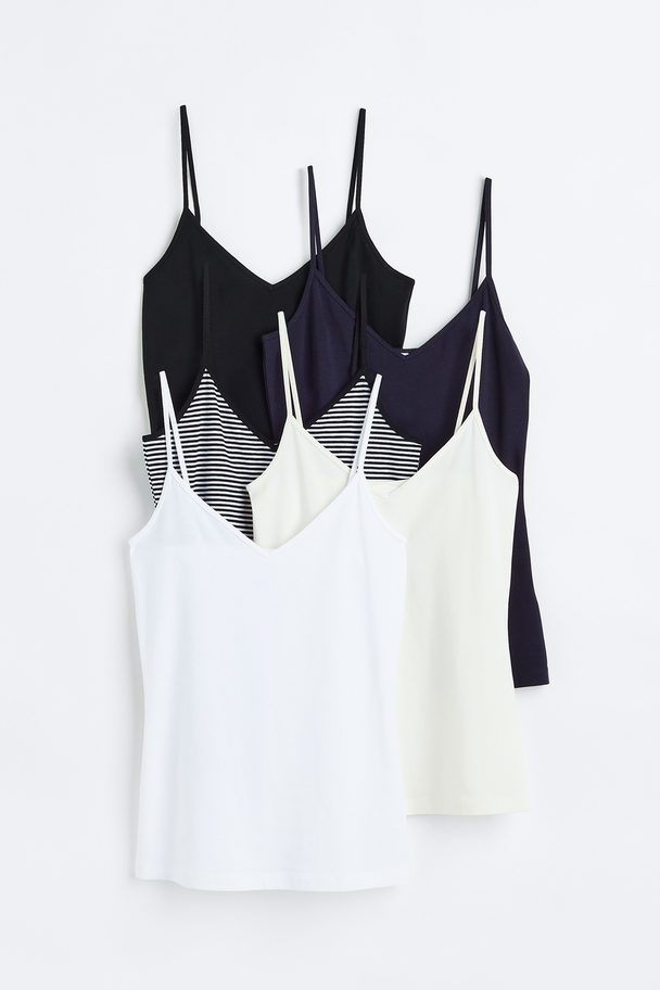 H&M 5-pack Strappy Tops Navy Blue/white