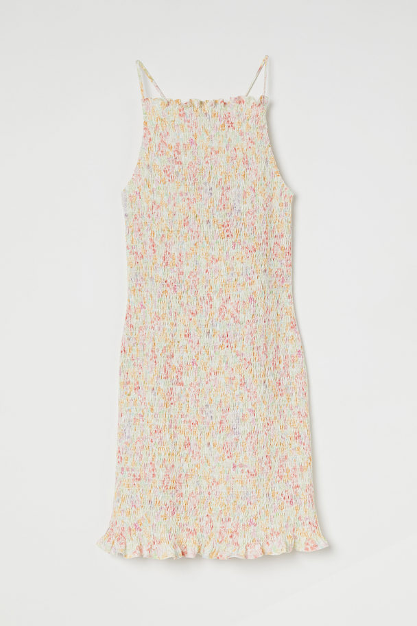 H&M Gesmokte Mini-jurk Wit/bloemetjes